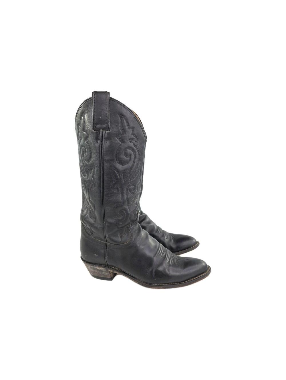 Justin Boots Womens black leather cowboy boots US 8.5 B intricate western Boot